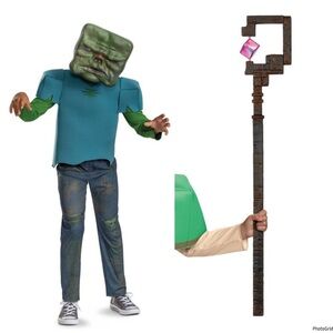 Minecraft zombie and staff costume cosplay combination 2 sizes m 7/8 & lg 10-12
